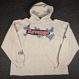 Vtg 90s Russell Athletic Men's Gray Revenge Hoodie Made in USA Stitched Size XXL